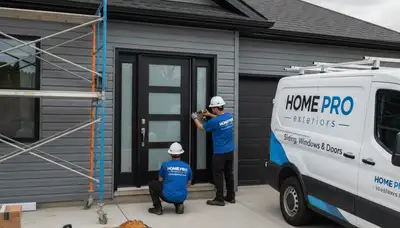 Technician repairing vinyl door frame at Memphis TN home for Next Level Exteriors door repair service