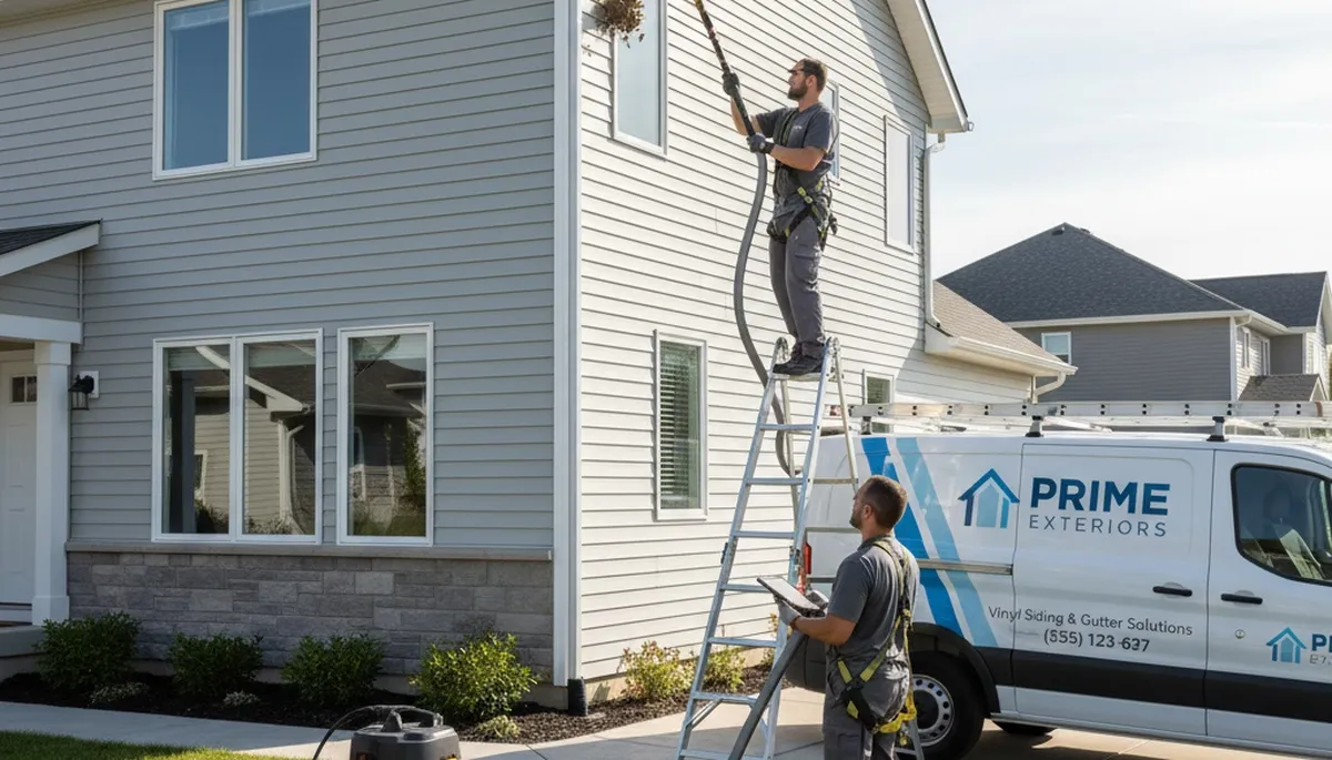 Professional gutter cleaning service on vinyl siding home in Memphis, TN