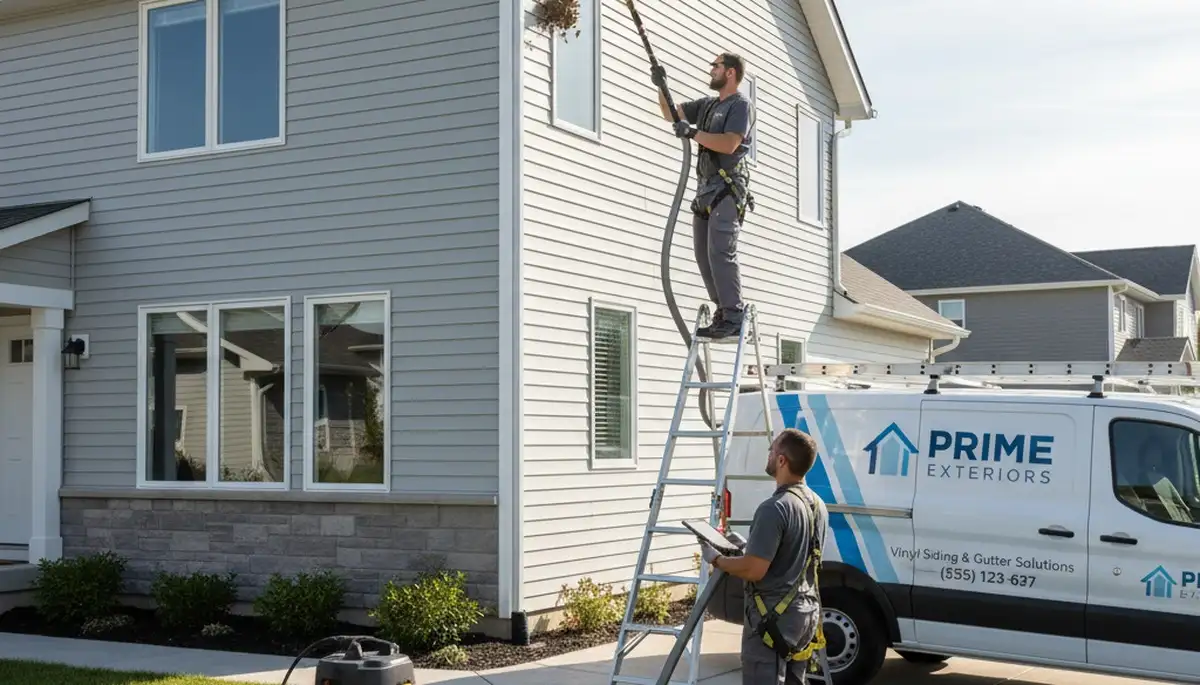 Professional gutter cleaning service on vinyl siding home in Memphis, TN