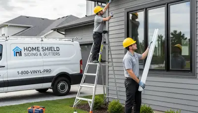 Technician performing gutter repair on home with vinyl siding in Memphis, TN