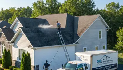 Professional roof cleaning service removing moss and debris in Memphis, TN