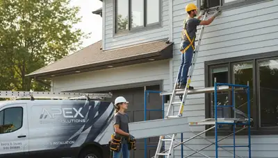 Technician repairing vinyl siding on Memphis TN home exterior damaged by storm and heat
