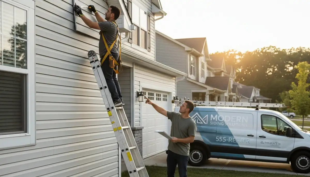Technician repairing damaged vinyl siding on Memphis, TN home exterior